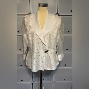R&M Richards White Satin Blazer with Silver Accents